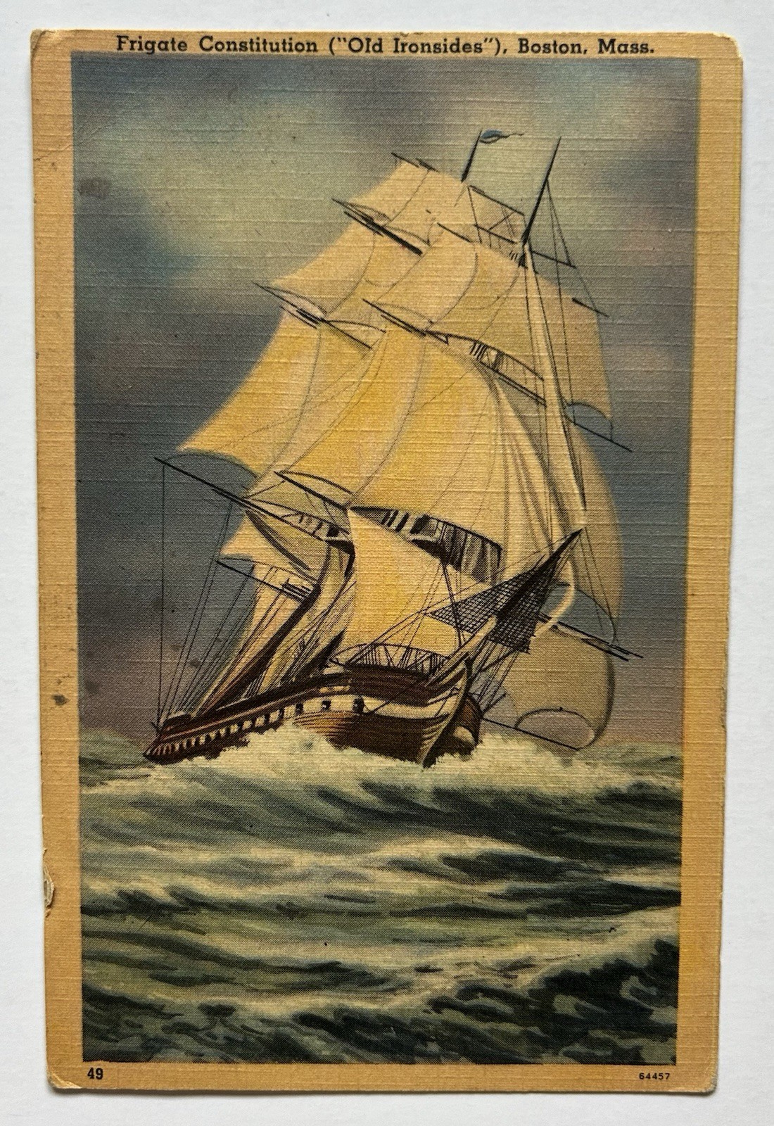 Frigate Constitution Old Ironsides Boston Massachusetts Ship Linen Postcard E7
