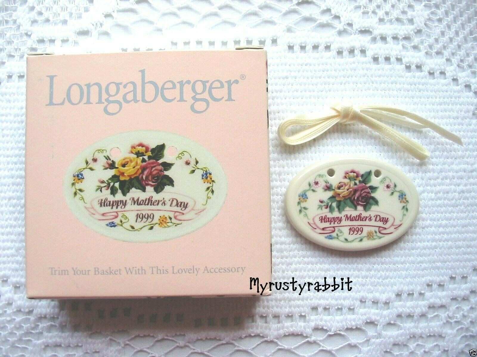Longaberger 1999 Happy Mother\'s Day Tie-On ~ Roses - NEW in Box