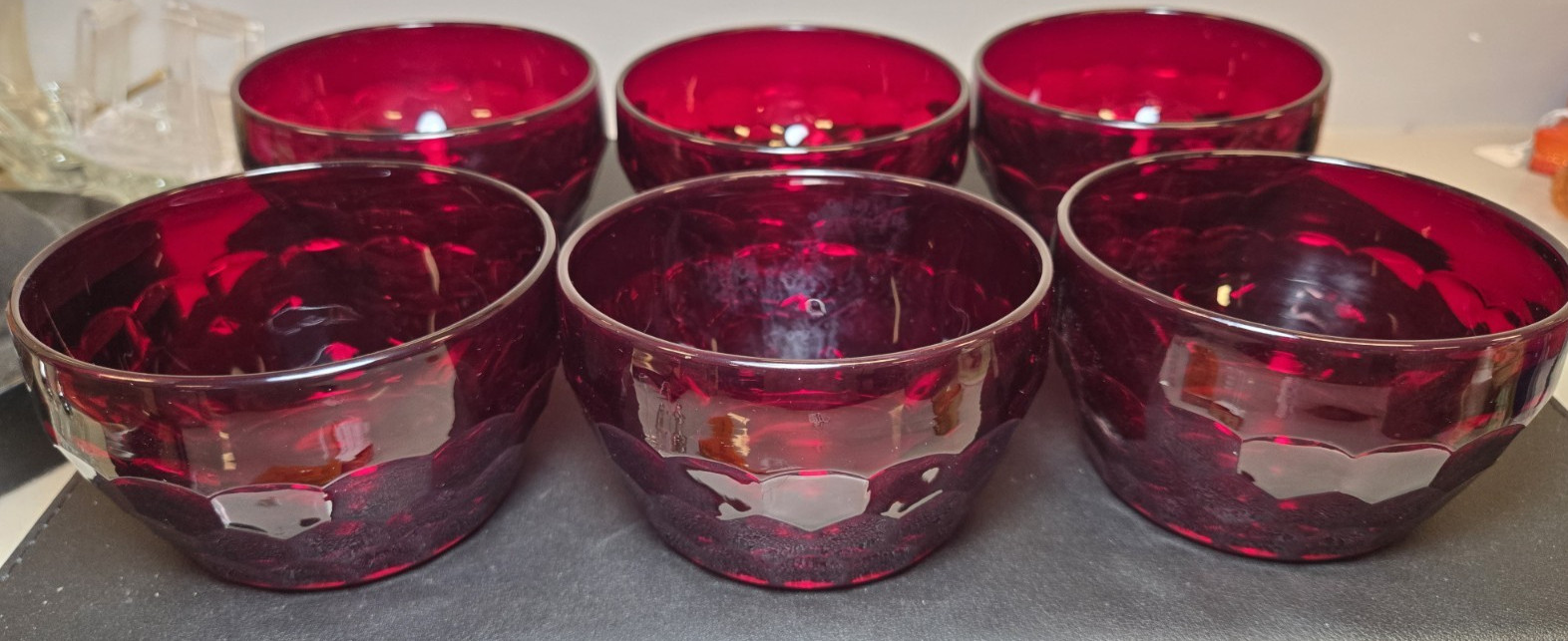 6 Fenton Georgina Ruby Red Amberina 2.5” Glass Bowls VTG.