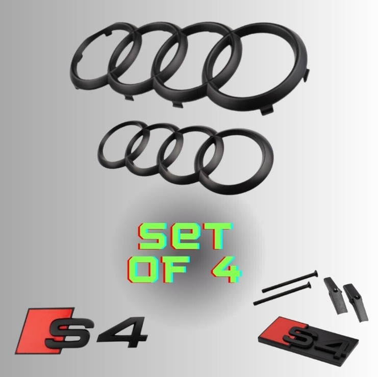 New Audi S4 Black Matt 4PCS Front Rear Rings Badge Grille Boot Lid Trunk Emblem New Audi S4 Black Matt 4PCS Front Rear Rings Badge Grille Boot Lid Trunk Emblem