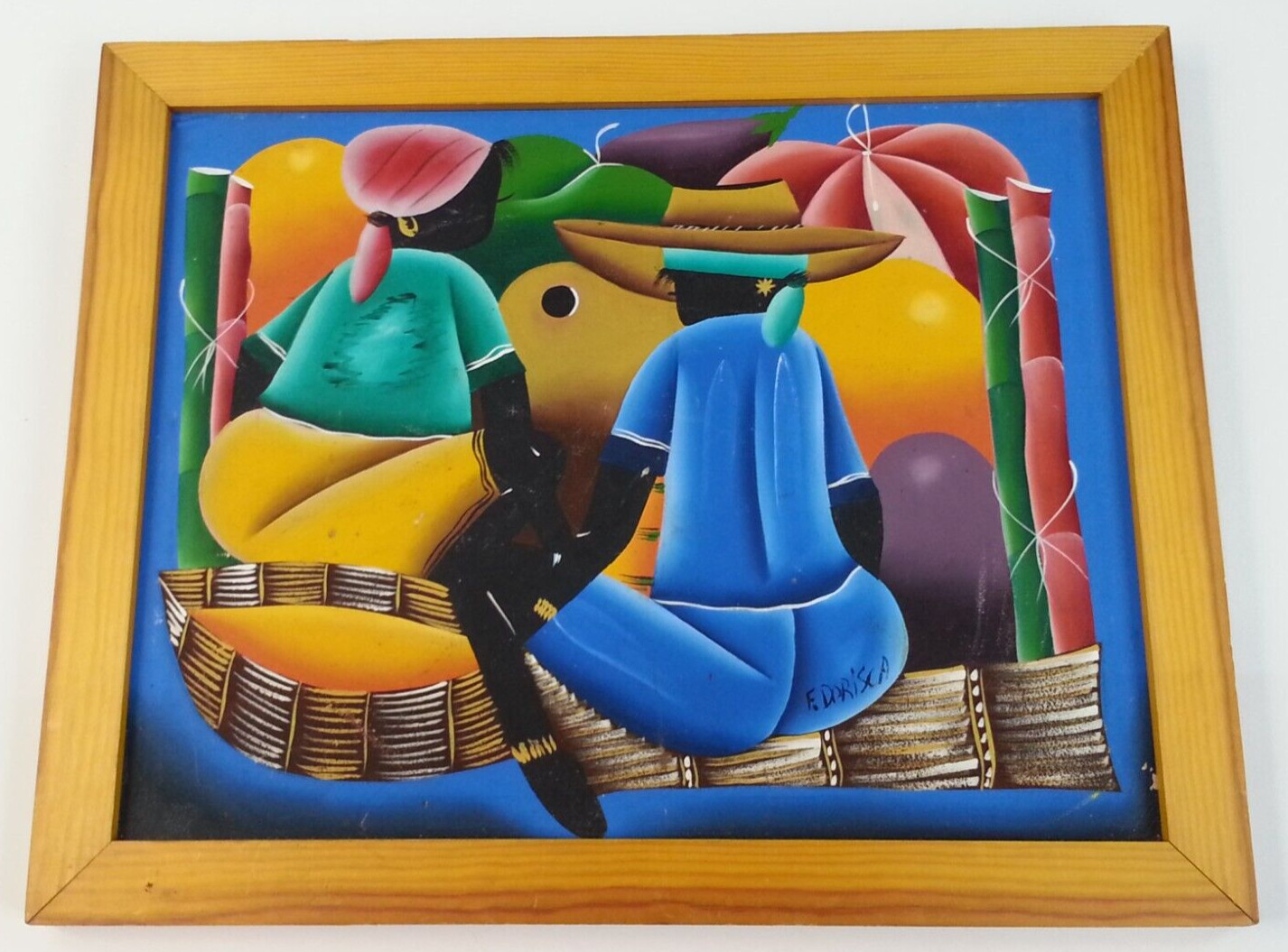 Vintage Original Caribbean Jamaica Painting People In Village Signed F. Dorisca Vintage Original Caribbean Jamaica Painting People In Village Signed F. Dorisca