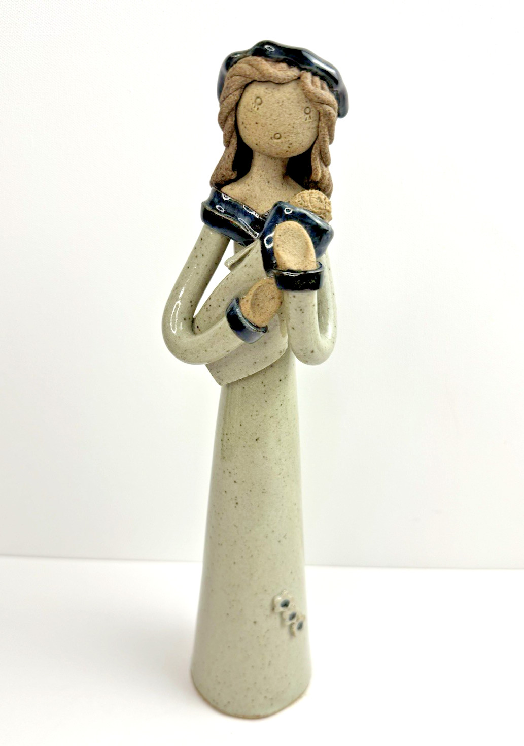 Vintage Studio Artist Art Pottery Tall Slim Mother Holding Child Sculpture Love