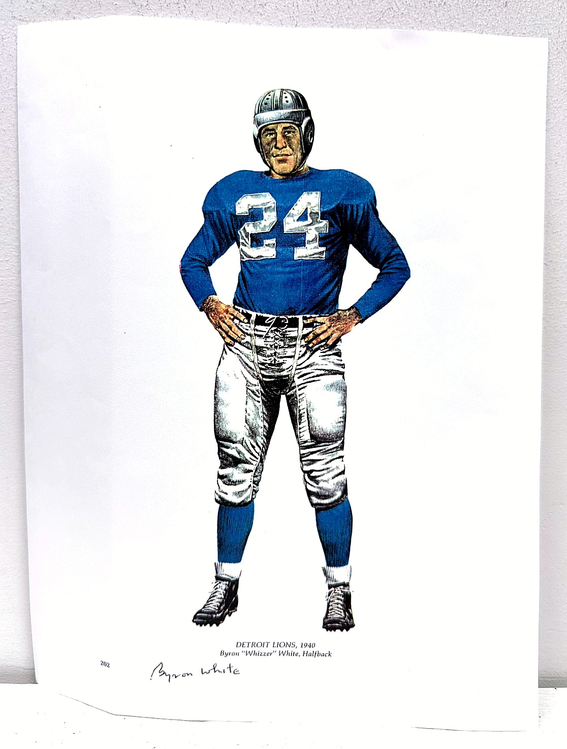 Byron White Signed Detroit Lions Football Print Supreme Court Justice Autograph