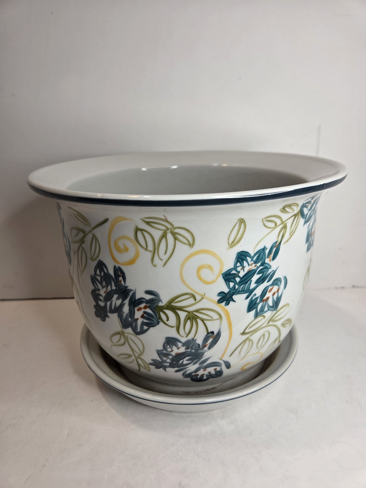 Vintage Norcal Ceramic Glazed Flower Planter w/ Attached Drain Tray 7\