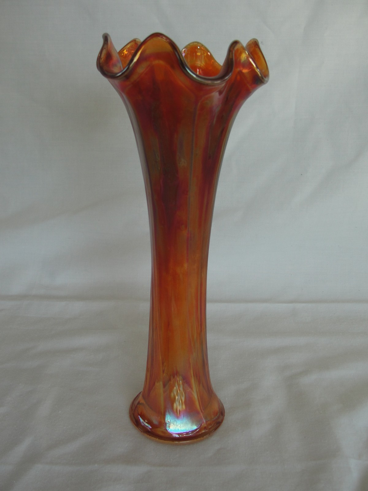 Vintage Marigold Carnival Glass Fluted Vase 9.5