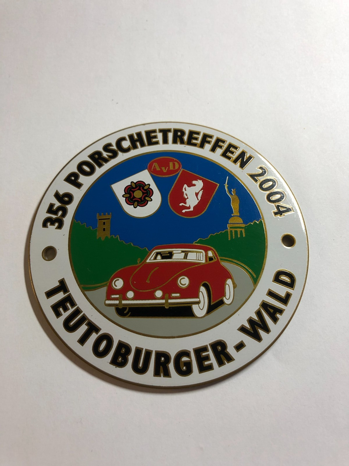 VINTAGE CAR BADGE PORSCHE 356 TEUTOBURGER-WALD CLUB MEETING ENAMEL GRILL EMBLEM
