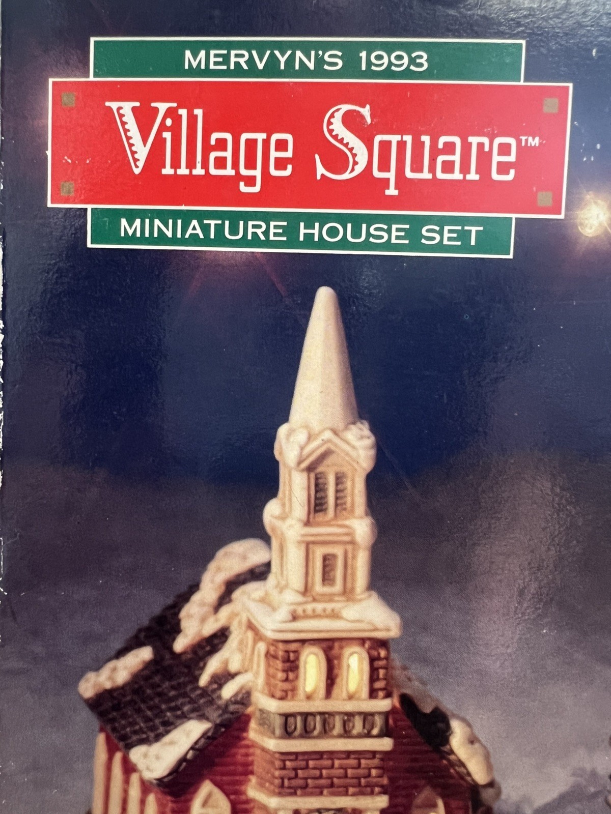 Mervyns 1993 Village Square 5 Piece Miniature House Set w/Original Box Christmas