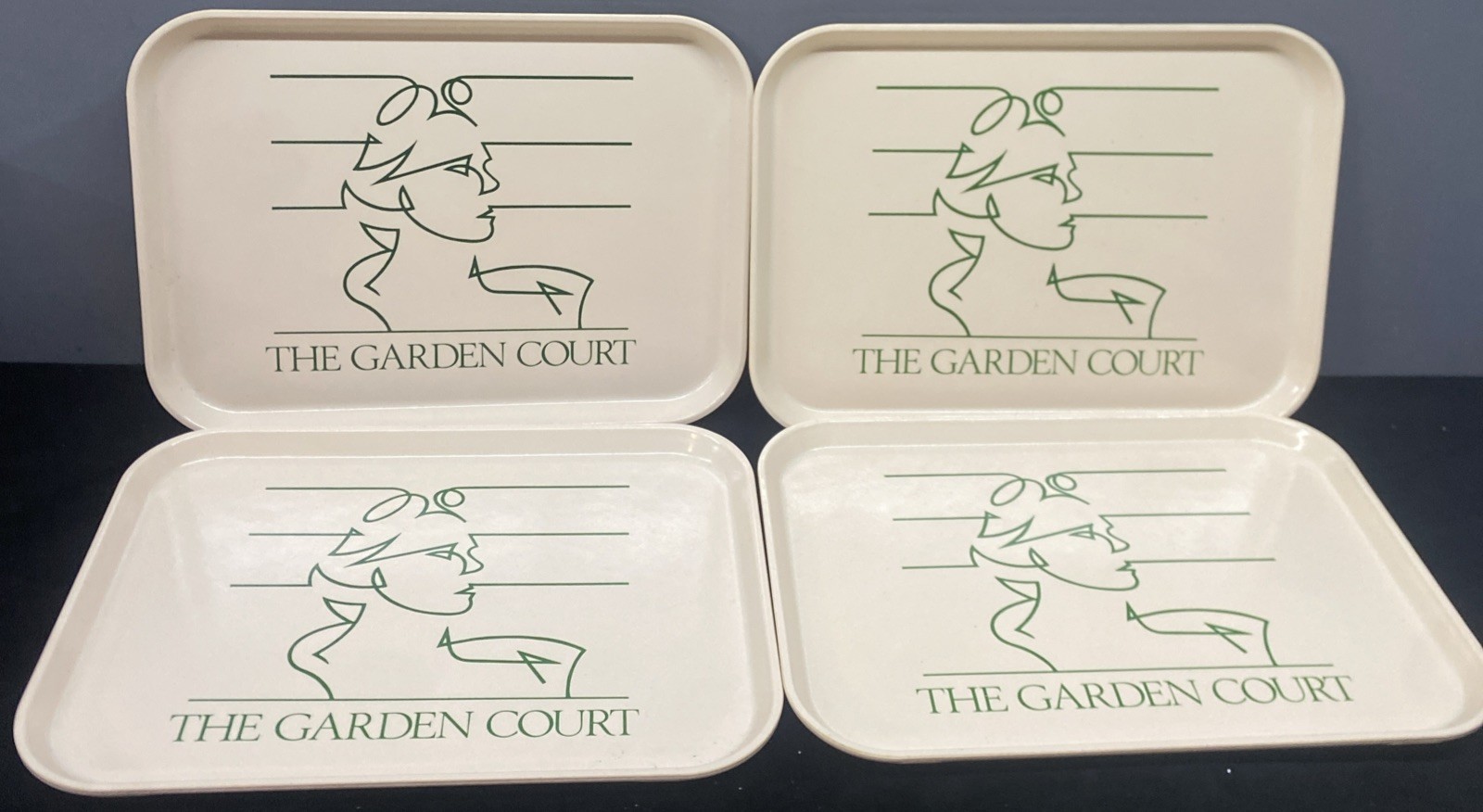 Cambro Camtray The Garden Court Mall   Lunch Cafeteria Trays MCM Retro Lot Of 4