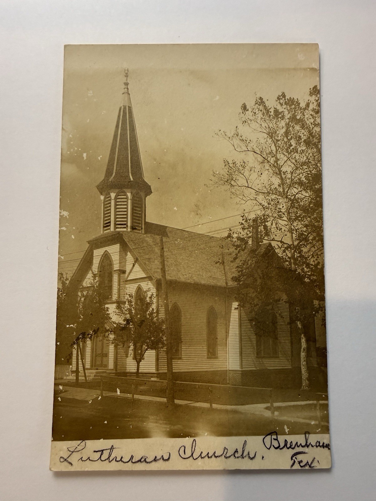 Antique RPPC Lutheran Church Brenham TX AZO Real Photo Postcard c1904