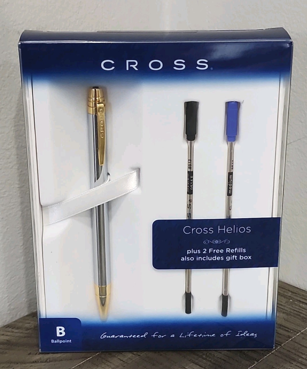 Cross “Helios” Chrome & Gold Plated Pen Plus 2 Ballpoint Refills Gift Box • NEW Cross “Helios” Chrome & Gold Plated Pen Plus 2 Ballpoint Refills Gift Box • NEW