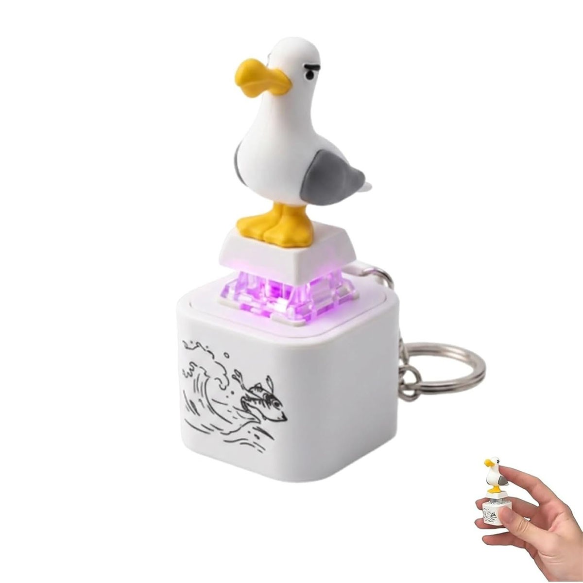 Seagull Mine Sound Button Keychain,Rechargeable Stress Relief Toy With LED Light