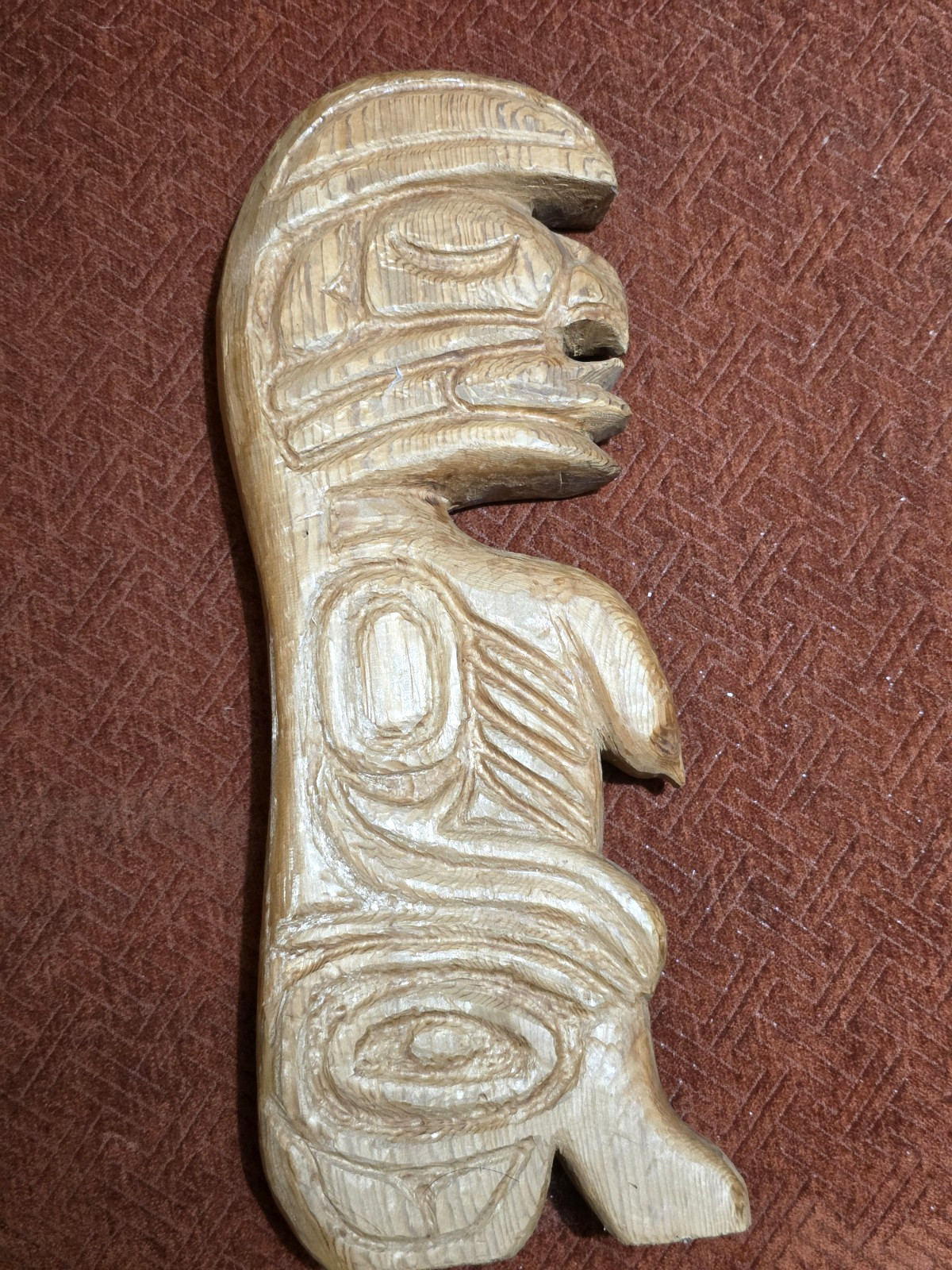 VINTAGE SALISH KWAKIUTL NORTHWEST COAST TOTEM CARVING EAGLE SALMON