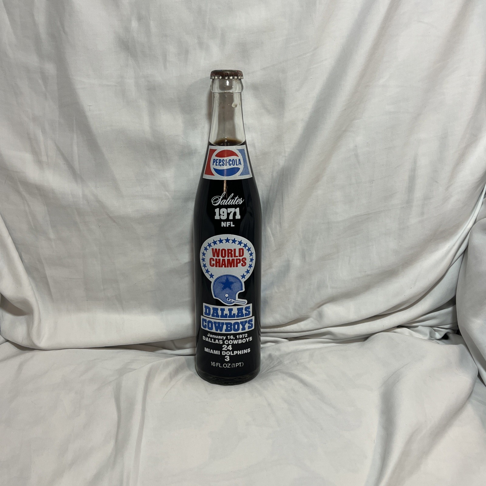 Vintage Pepsi Cola Dallas Cowboys 1971 NFL World Champs Commemorative Bottle