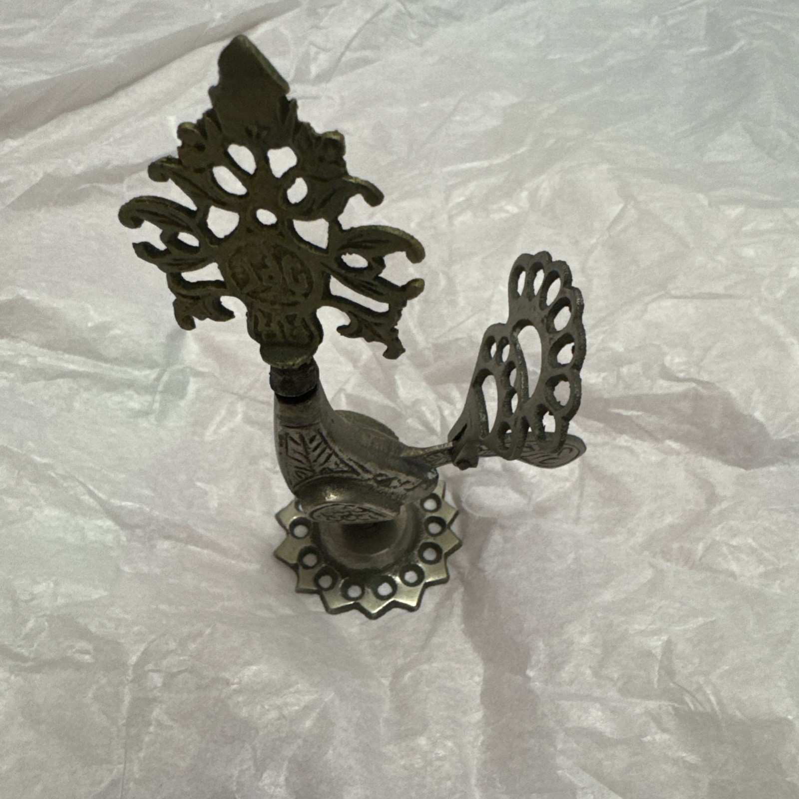 ANTIQUE SOLID BRASS PEACOCK INKWELL/MOVABLE TAIL