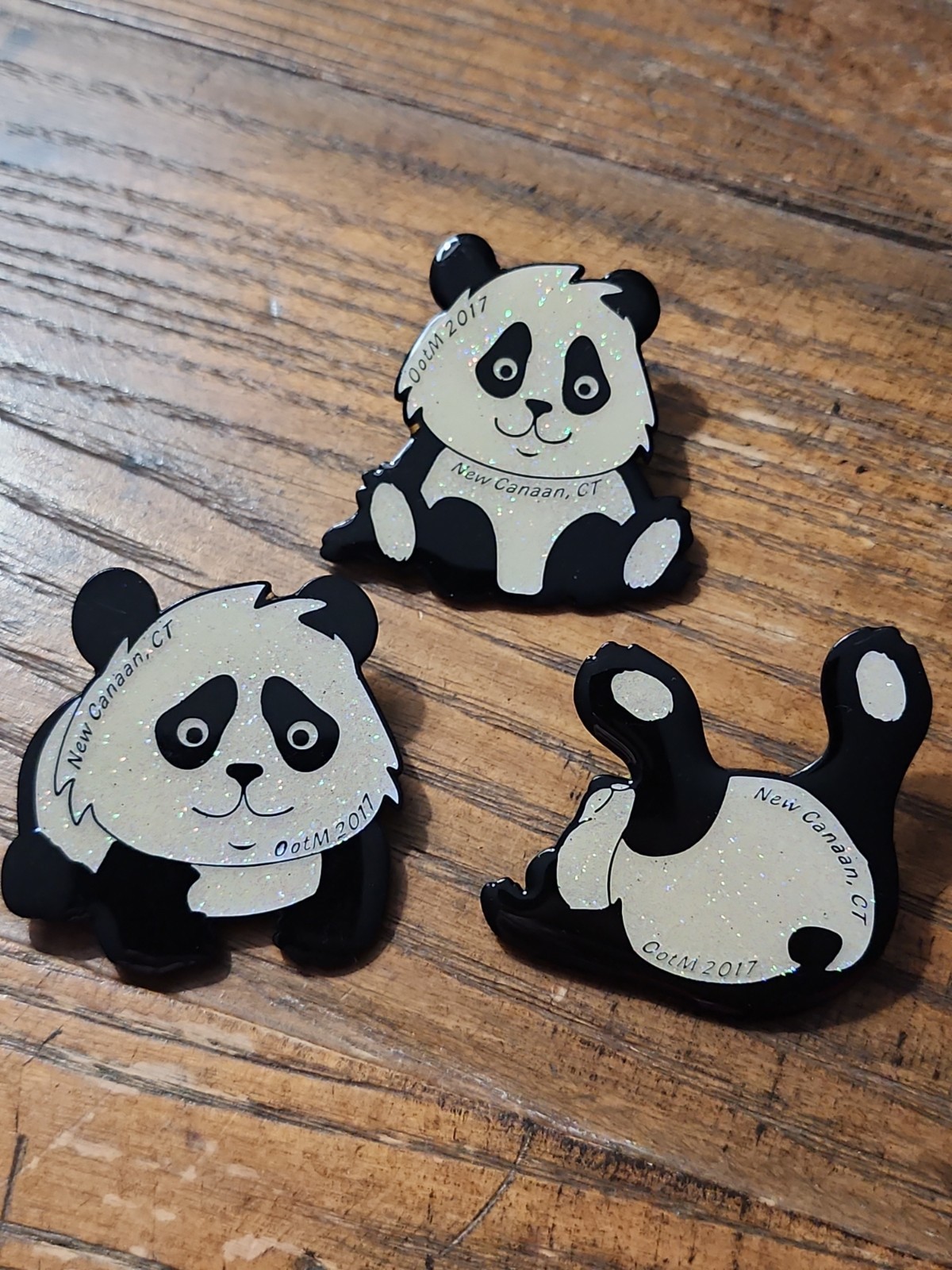 2017 Connecticut Odyssey Of The Mind OOTM Glitter Panda 3 Piece Pin Set RARE