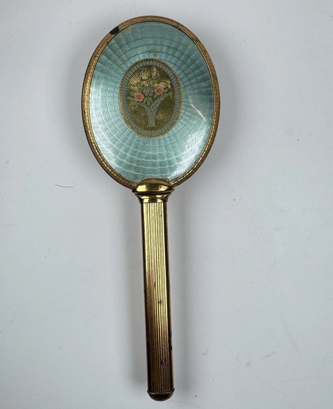 VTG Victorian Brass Vanity Hairbrush Floral Motif Oval 9in Boudoir Decor Gold