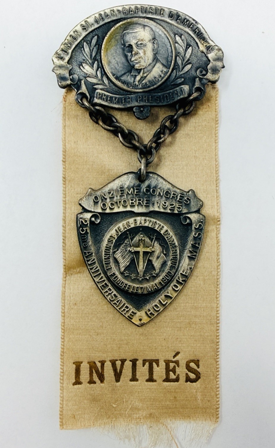 Antique Franco-American USJB 1925 25th Anniv Medal Badge Whitehead Hoag Holyoke