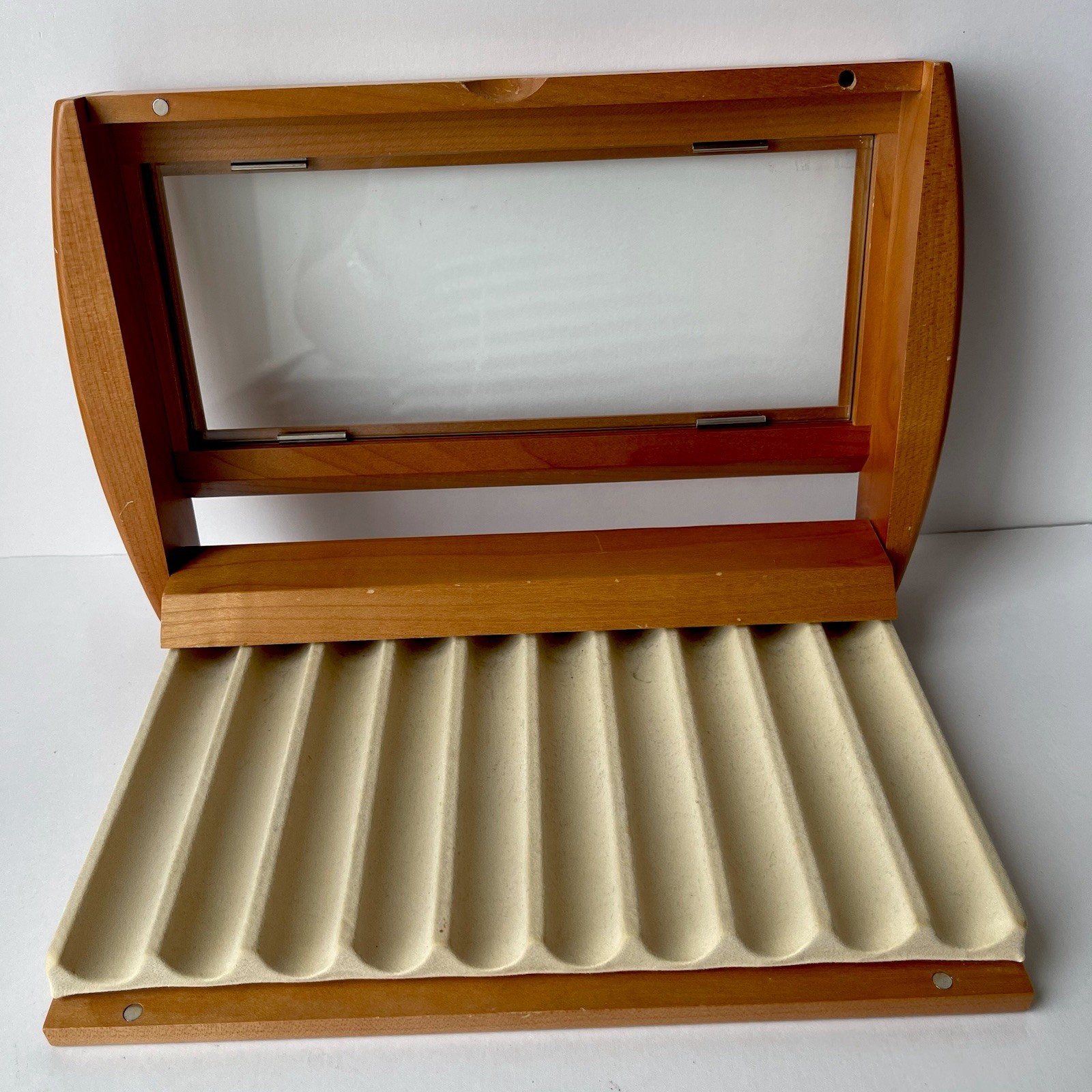Vintage Levenger Natural Cherry Wood 10-Pen Display Case Glass Top View Vintage Levenger Natural Cherry Wood 10-Pen Display Case Glass Top View