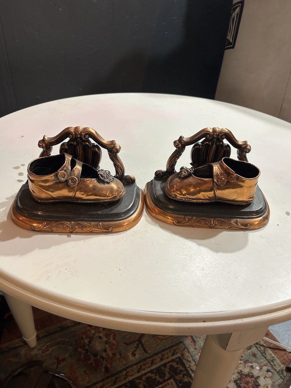 Vintage Bronzed Baby Shoe Keepsake Metal Bookends