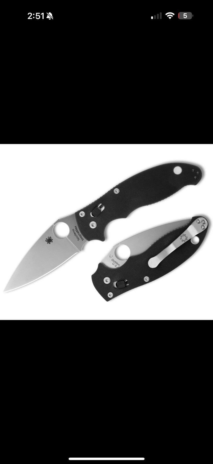 Spyderco Manix 2 MAGANAMAX Stonewashed Plain Blade Black G10 Handles C101GP2