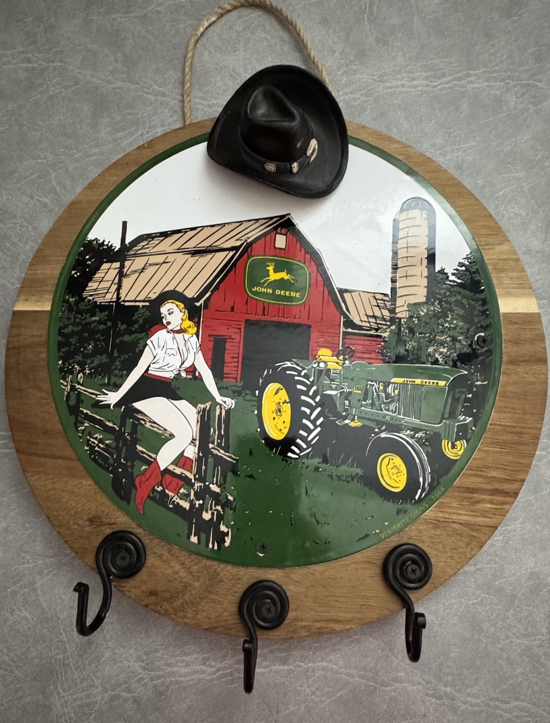 Vintage John Deere Pin Up Porcelain Sign - Barn Tractor Farm Girl Sign