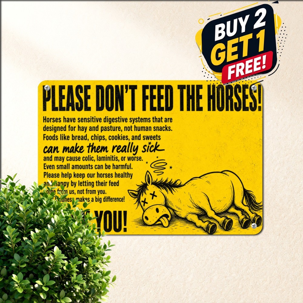 Equestrian Barn Caution Do Not Feed Horses Alert Sign Metal Tin Plaque 8x12