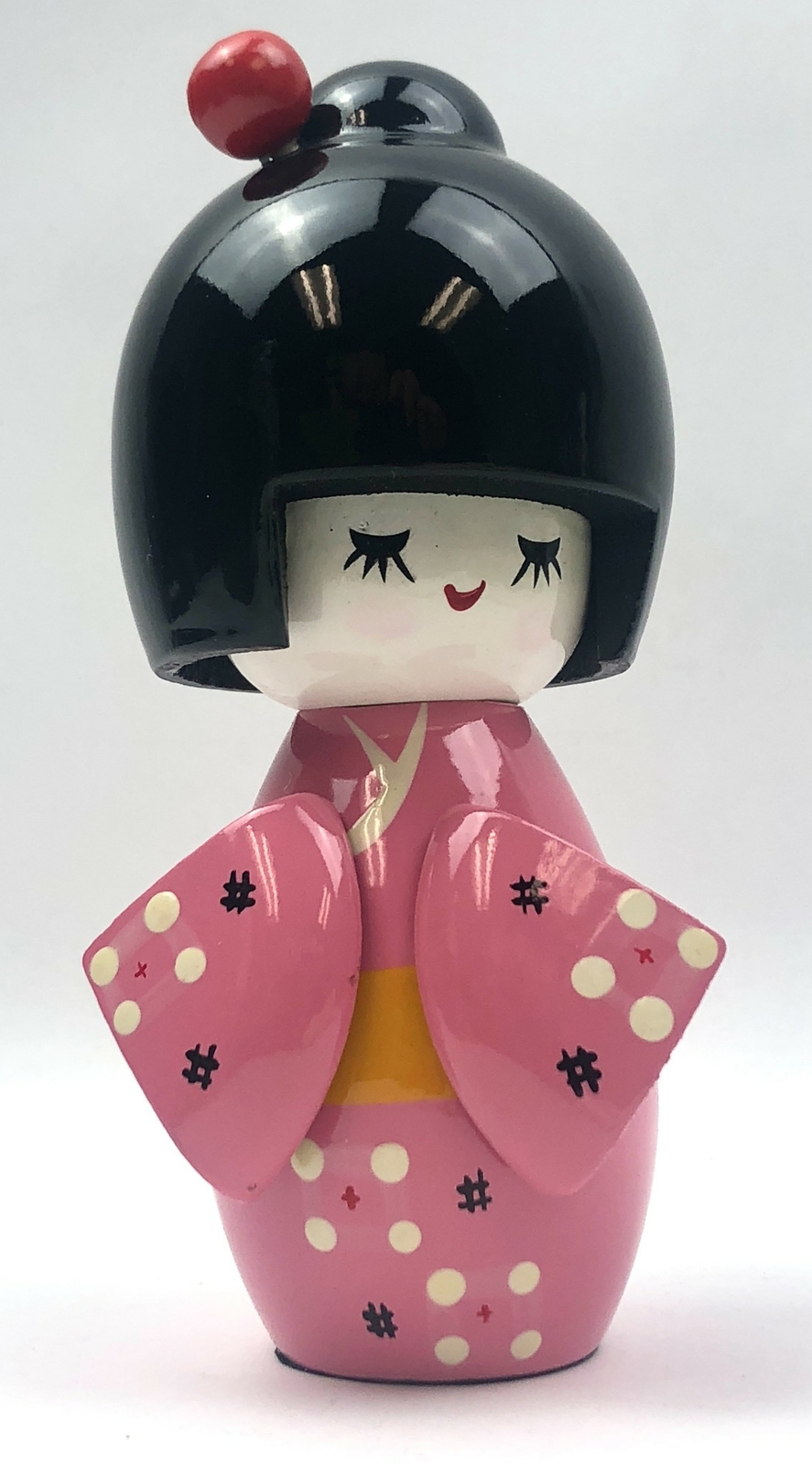 Kokeshi Head Kimono Doll Pink and White Curved EP120/L Kokeshi Head Kimono Doll Pink and White Curved EP120/L
