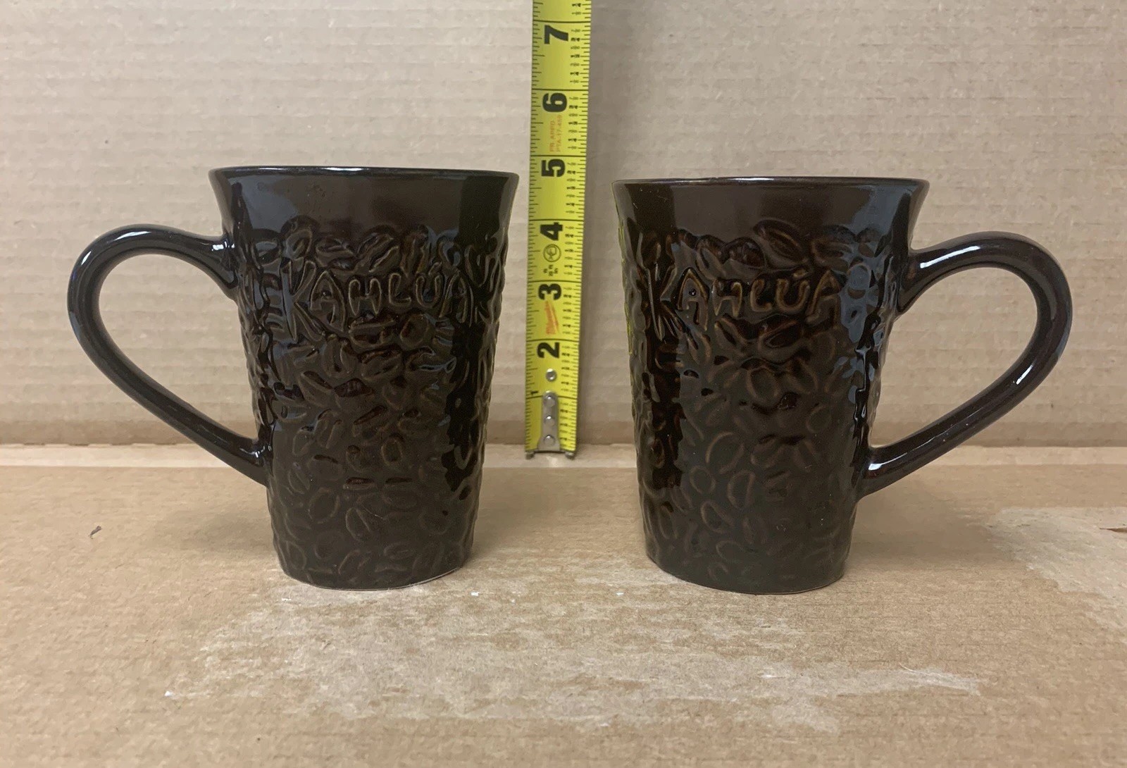 Kahlúa promotional coffee mugs Embossed Brown Coffee Bean ￼