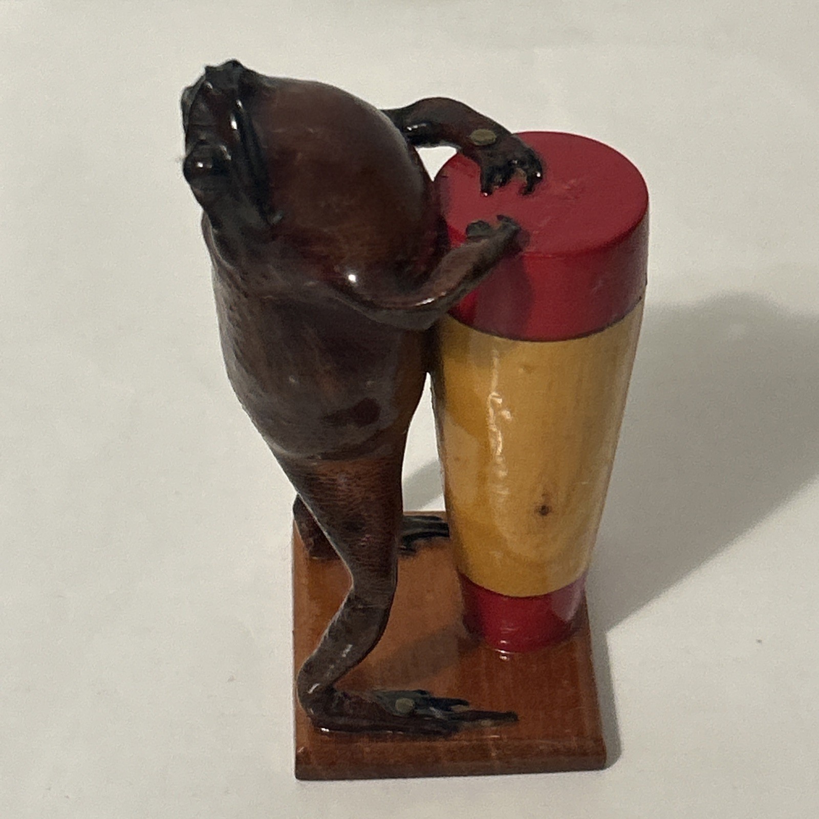 Vintage 70’s 80’s Mexico Bongo playing Taxidermy Frog Folk  Art 4.25 inch Tall