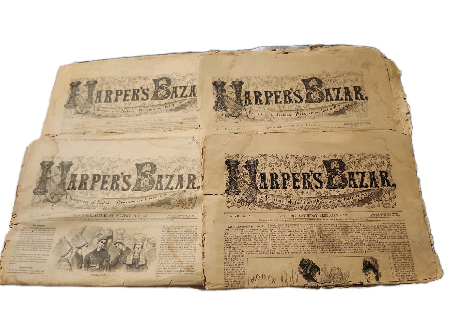 Antique Harper's Bazar Newspaper Jul 1870, Nov 1867, Feb 1879, July 1870 As Is Antique Harper's Bazar Newspaper Jul 1870, Nov 1867, Feb 1879, July 1870 As Is