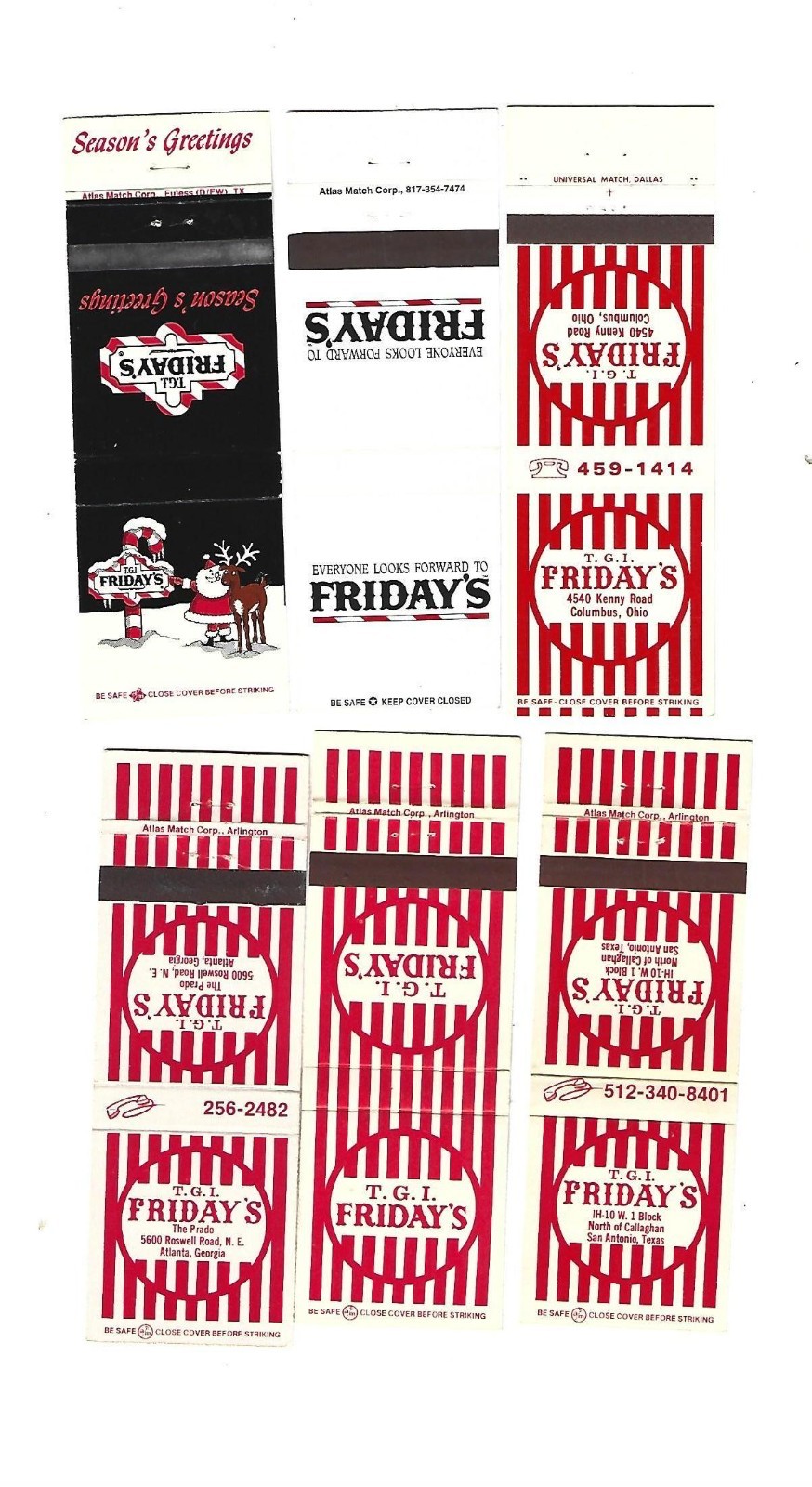 6 T.G.I. Friday's Matchcovers 6 T.G.I. Friday's Matchcovers