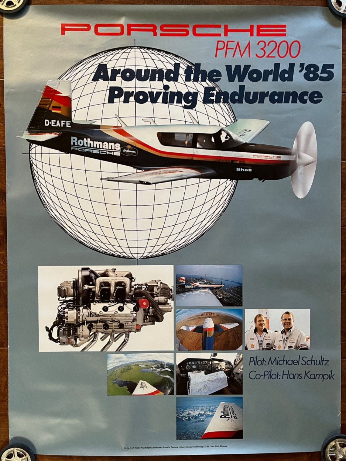 PORSCHE 911 ENGINED MOONEY AIRCRAFT WORLDWIDE ICONIC TRIP SHOWROOM POSTER 1985
