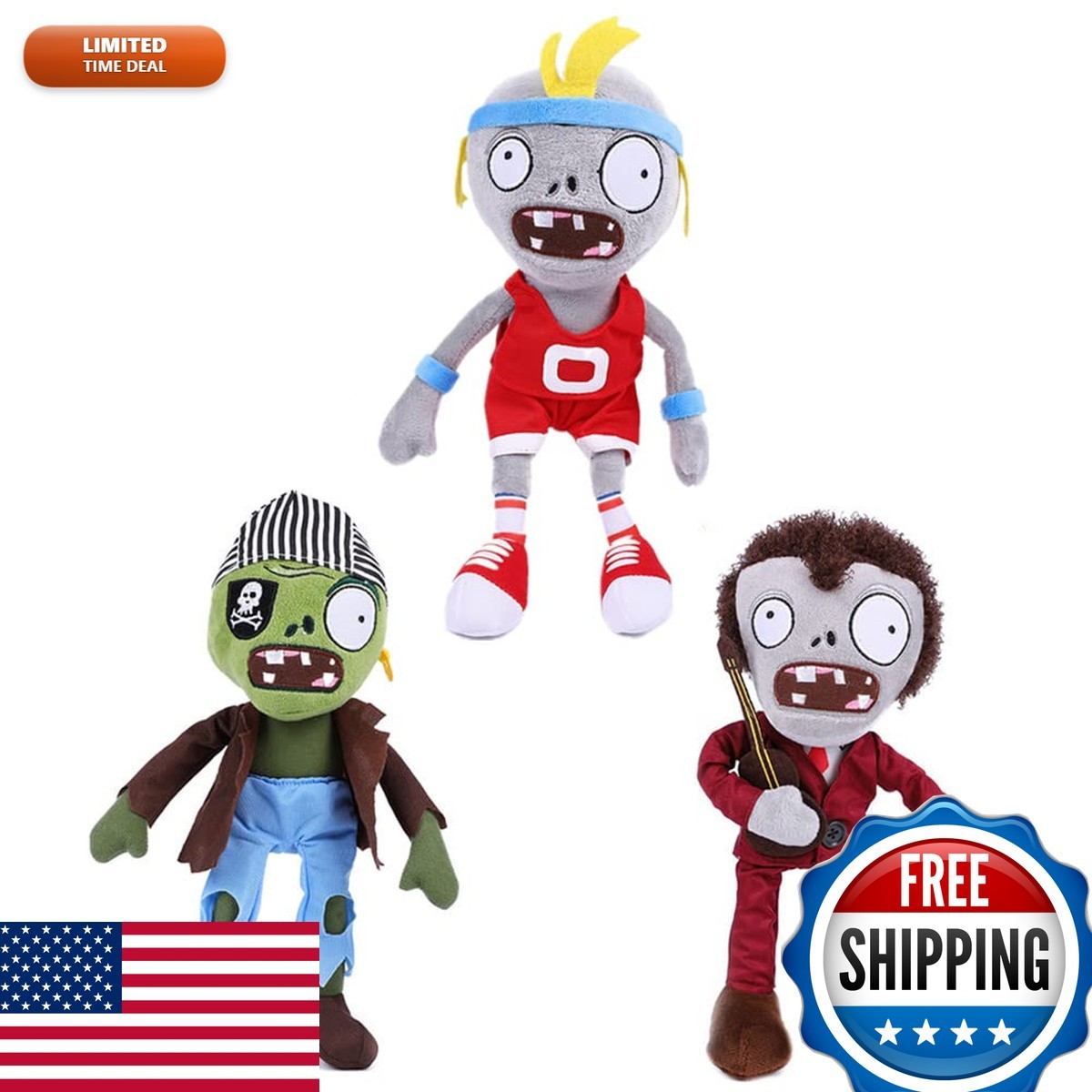JHESAO 3 PCS Plants And Zombies Plush Toy Zombies Sets Football, Sport Plushies