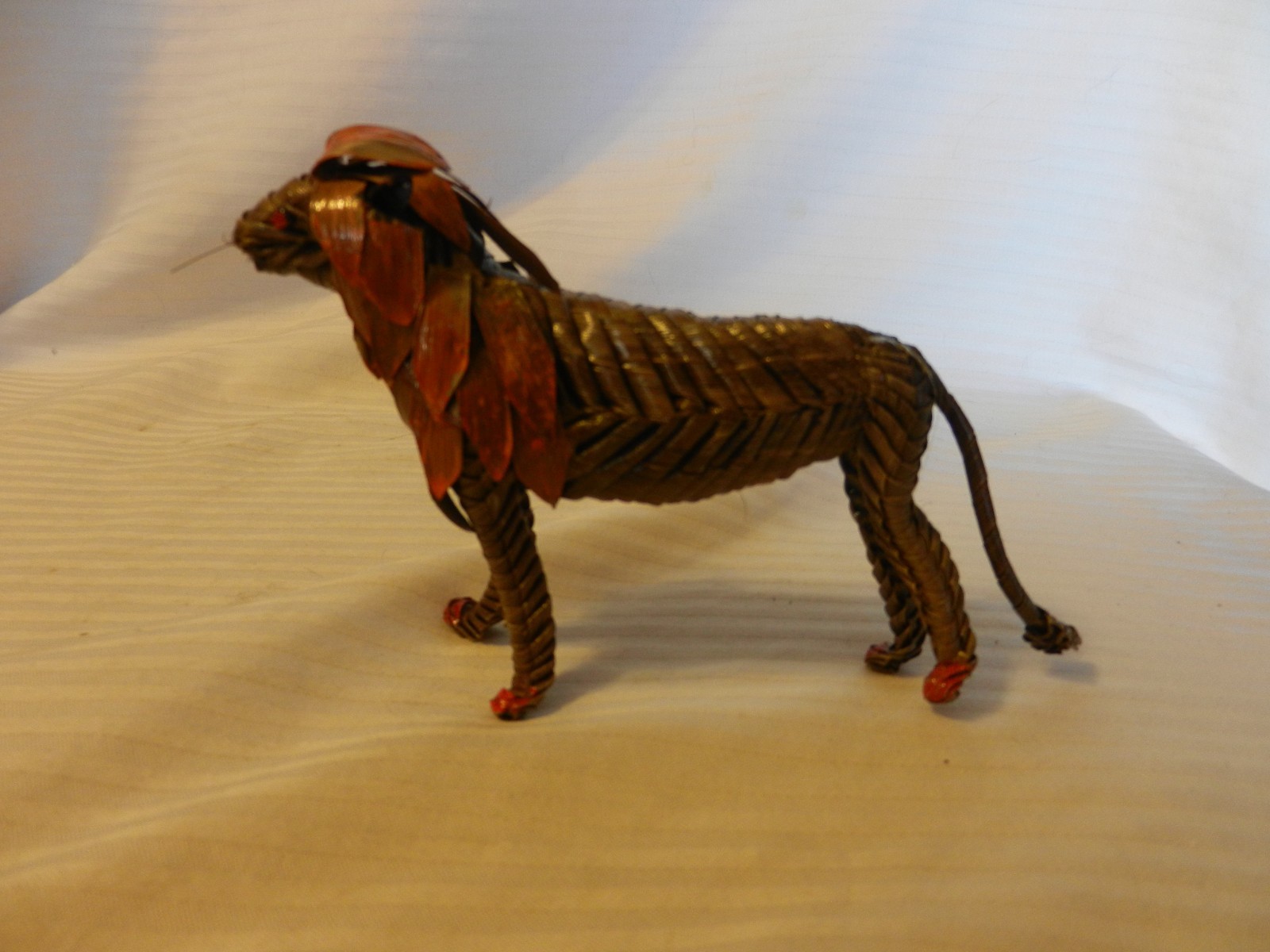 Vintage Hand Made Lion Figurine Made From Palm Fronds
