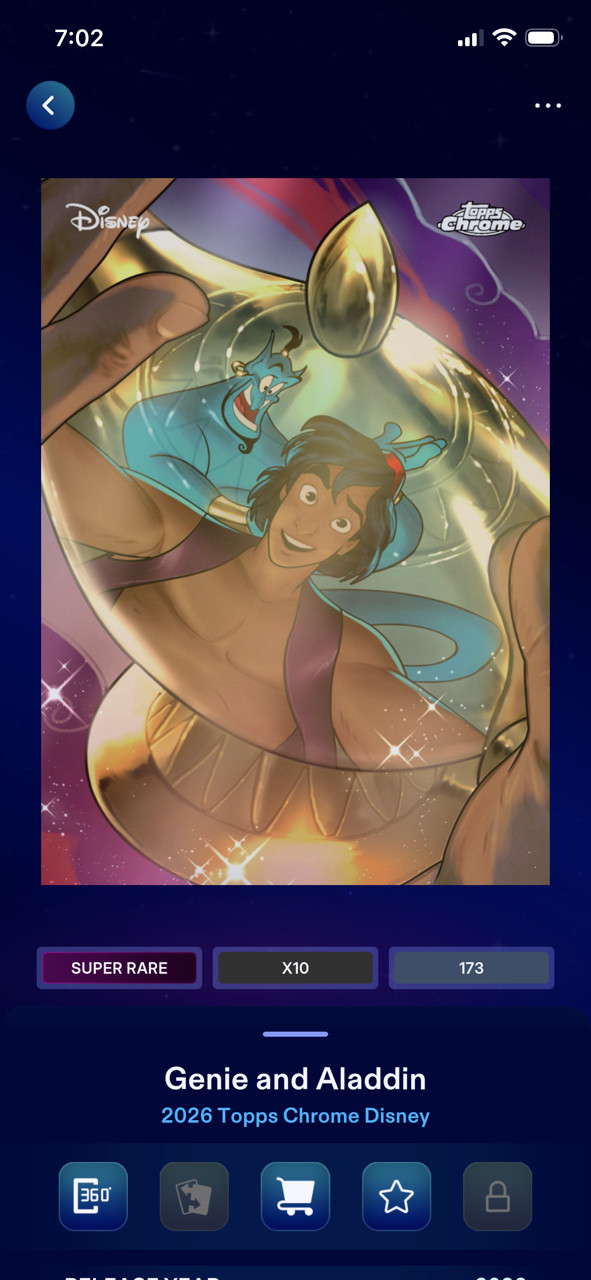 Topps 2026 Disney Collect Chrome Reflections Super Rare SR Aladdin and Genie