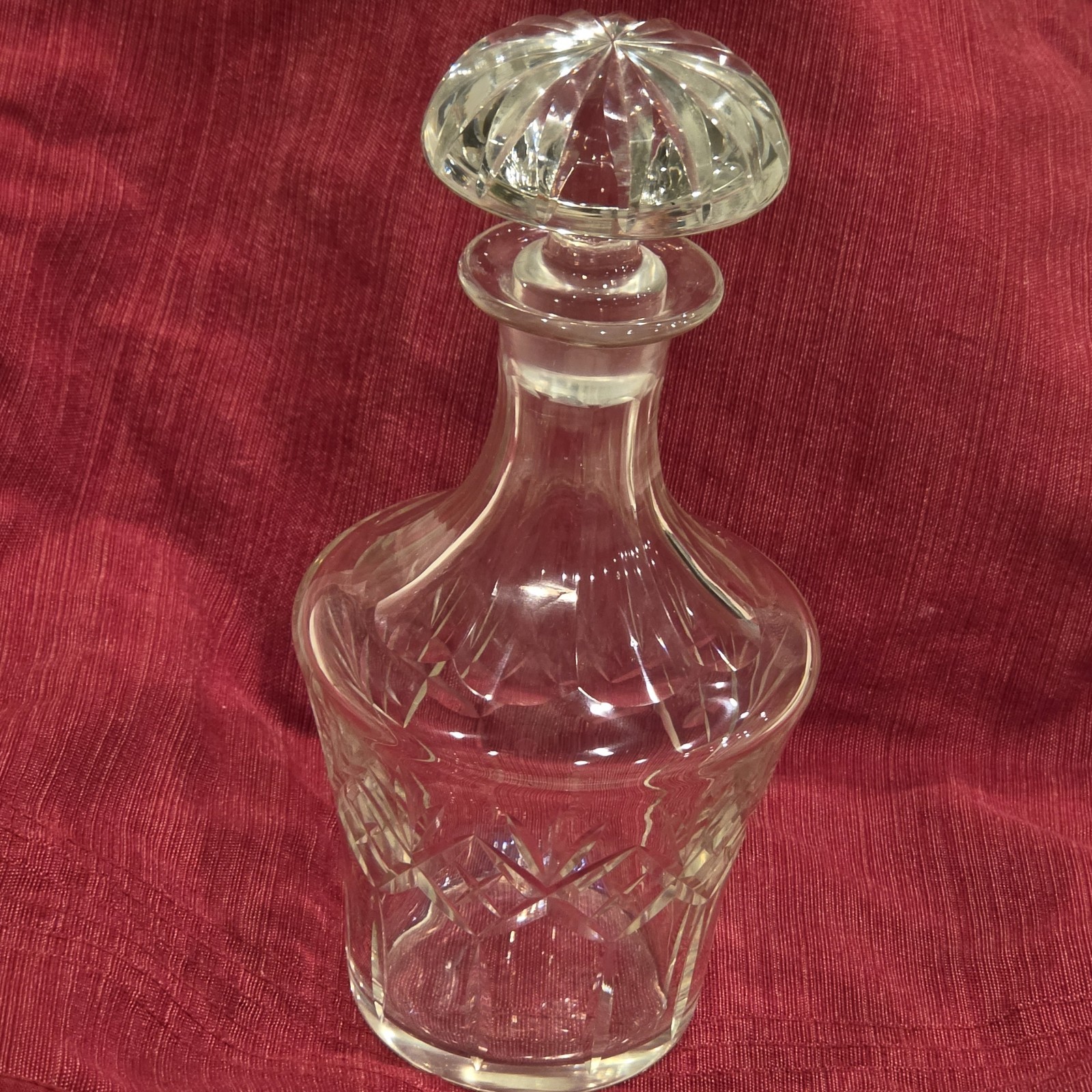 VTG Clear Cut Glass Crystal Wine Whiskey Decanter Diamond Pattern Fluted Stopper