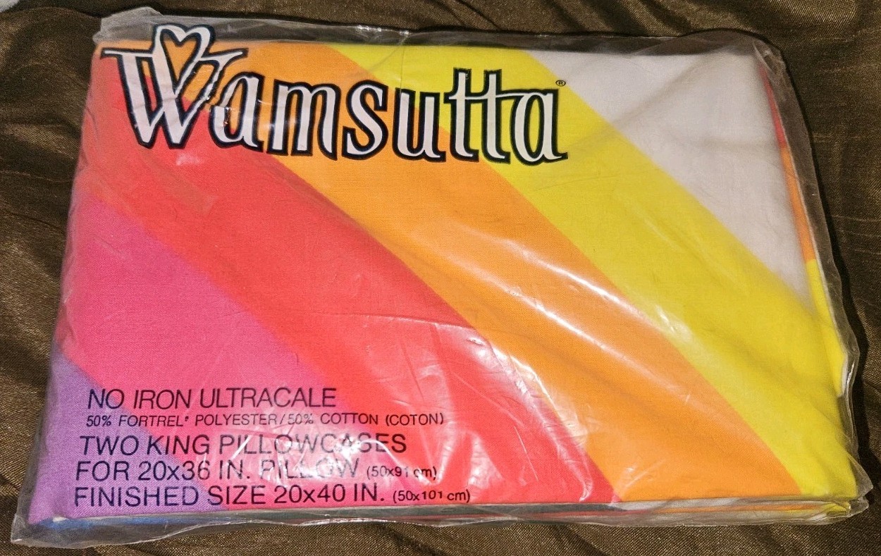 Vintage Wamsutta Ultracale Tomorrow’s Rainbow Pillowcases Set 2 70s King NEW NOS