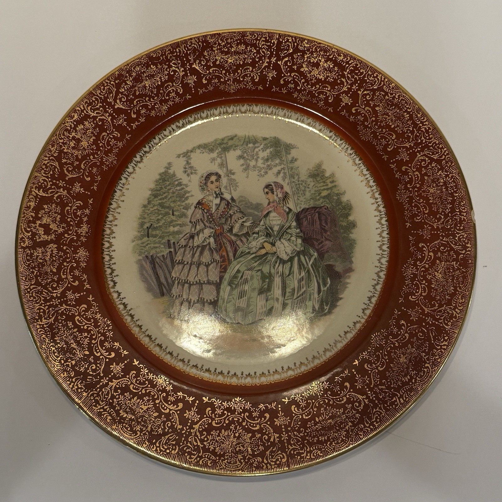 Vintage Century By Salem Decorative Plate 23 KARAT GOLD TRIM Victorian Scene USA