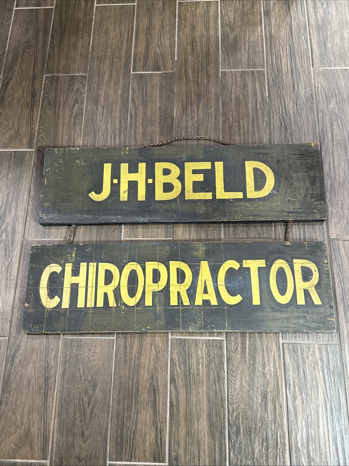  Vintage Wood 2 Piece Advertising Sign J.H. BELD  CHIROPRACTOR