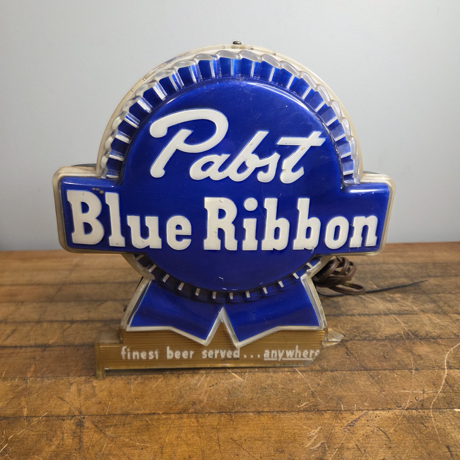 Old Pabst Blue Ribbon Beer Light Bar Top Sign works See Pictures Damaged 