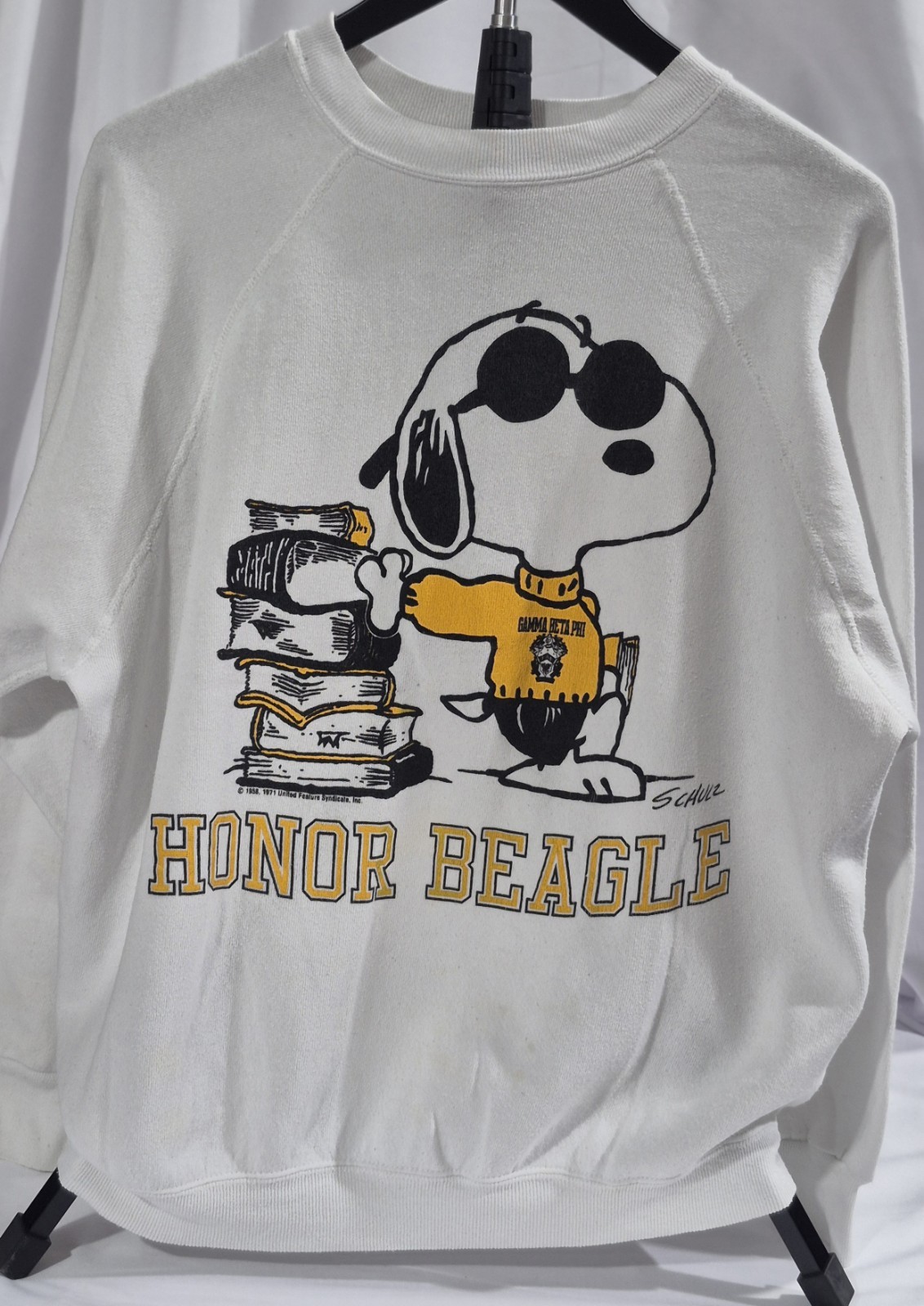 Vintage Snoopy  Gamma Phi Beta College Sweatshirt Joe Cool White Lrg 