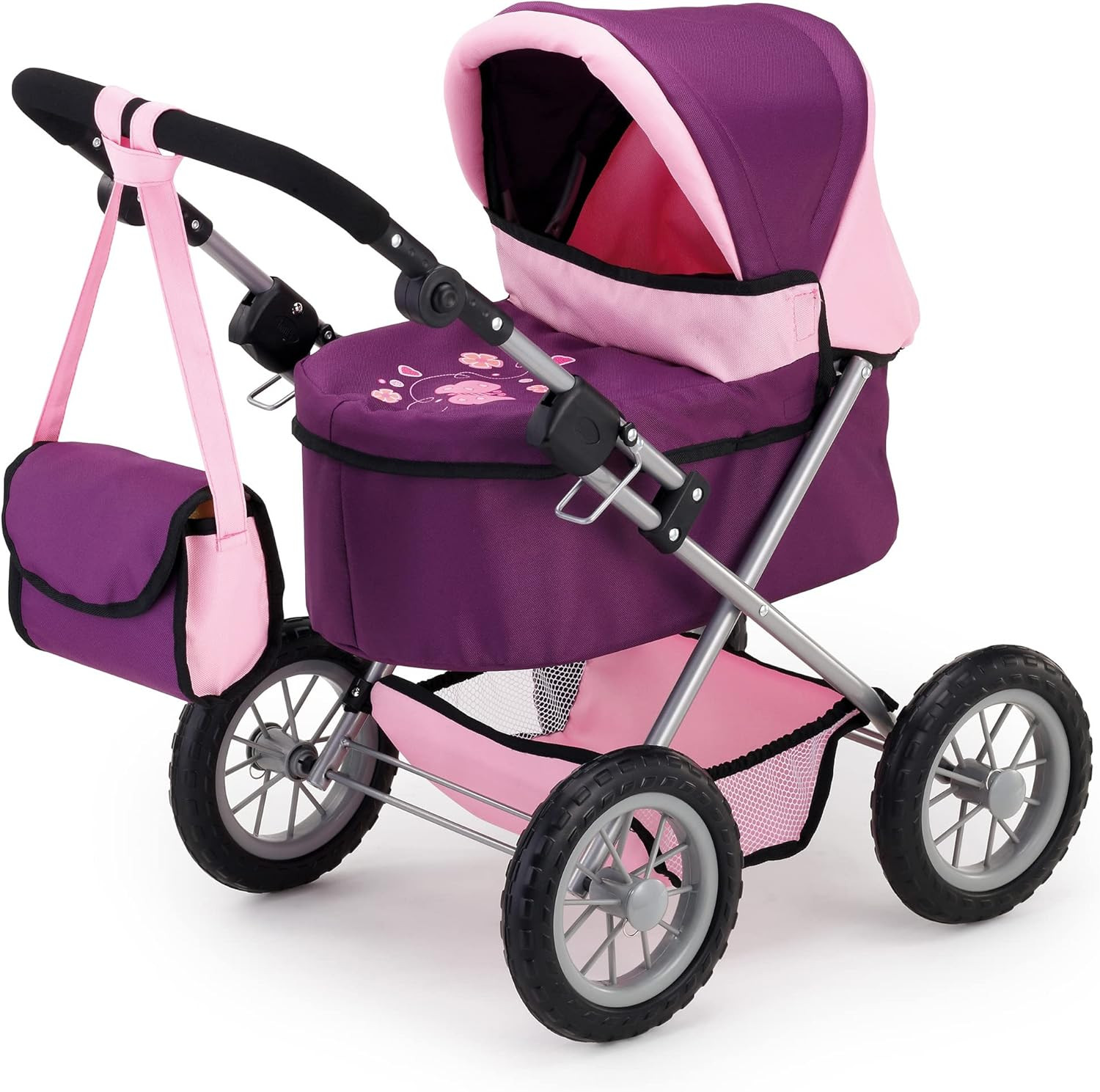 Trendy Baby Doll Pram Stroller, Purple & Pink, Adjustable Handle, Portable Prete Trendy Baby Doll Pram Stroller, Purple & Pink, Adjustable Handle, Portable Prete