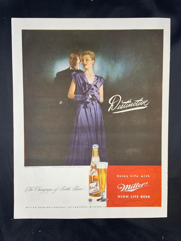 Magazine Ad* - 1946 - Miller High Life Beer - gown b y Bruno