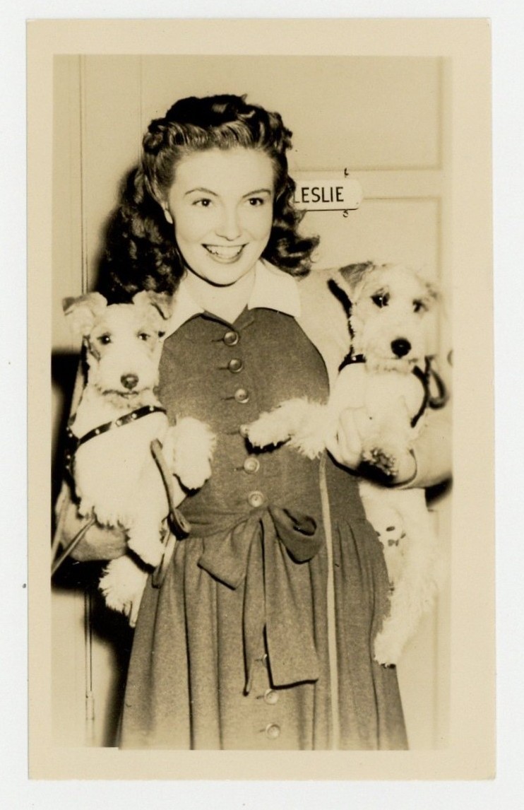 Joan Leslie Adorable Fox Terrier Dog Photo 1940 Sepia Portrait Hollywood Q10150
