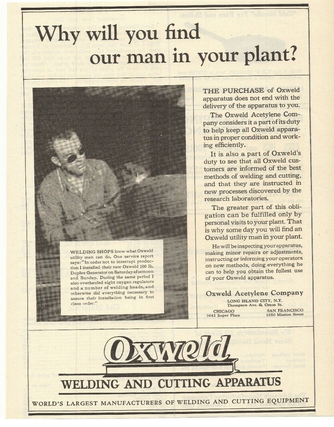 1925 Oxweld Acetylene Company Advertisement New York 1925 Oxweld Acetylene Company Advertisement New York