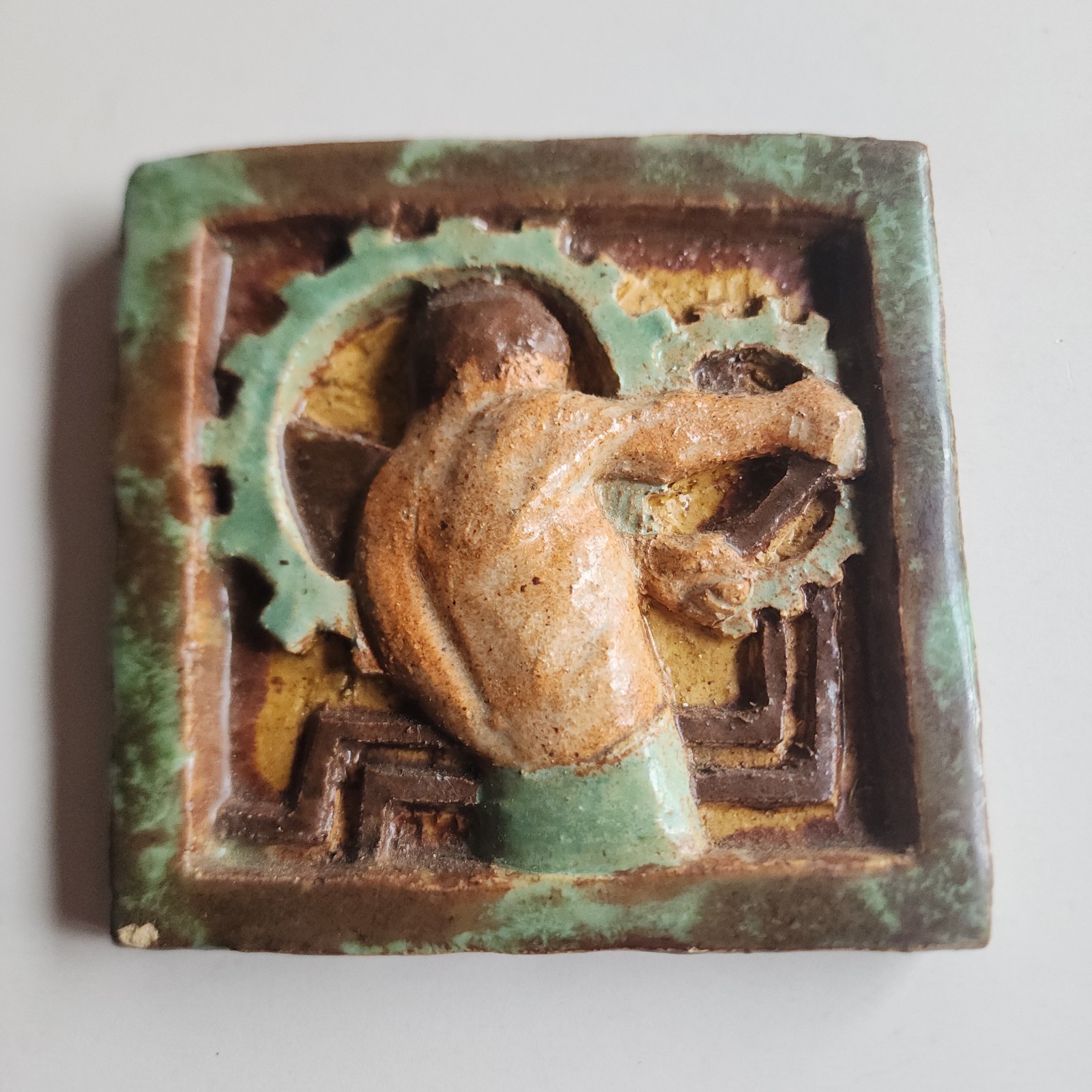Beautiful Antique WPA Art glazed Pottery Signed E.A.R. TILE Workers 5 X 5 1943 Beautiful Antique WPA Art glazed Pottery Signed E.A.R. TILE Workers 5 X 5 1943