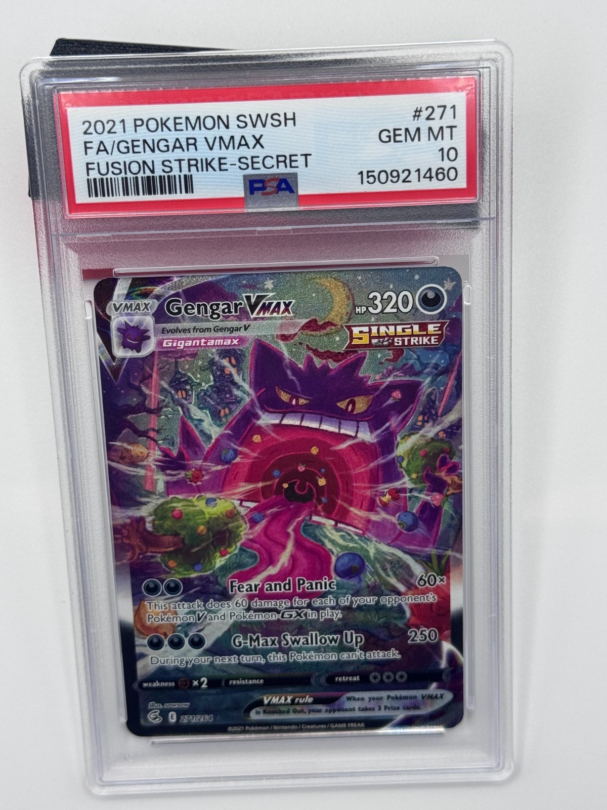 2021 Pokemon Gengar VMAX Alt Art #271/264 Fusion Strike PSA 10 GEM MINT
