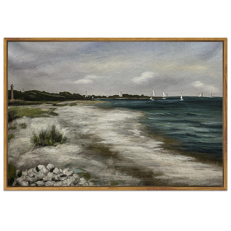 Shenify 24X36In Large Vintage Landscape Seascape Framed Canvas Wall Art Seaside