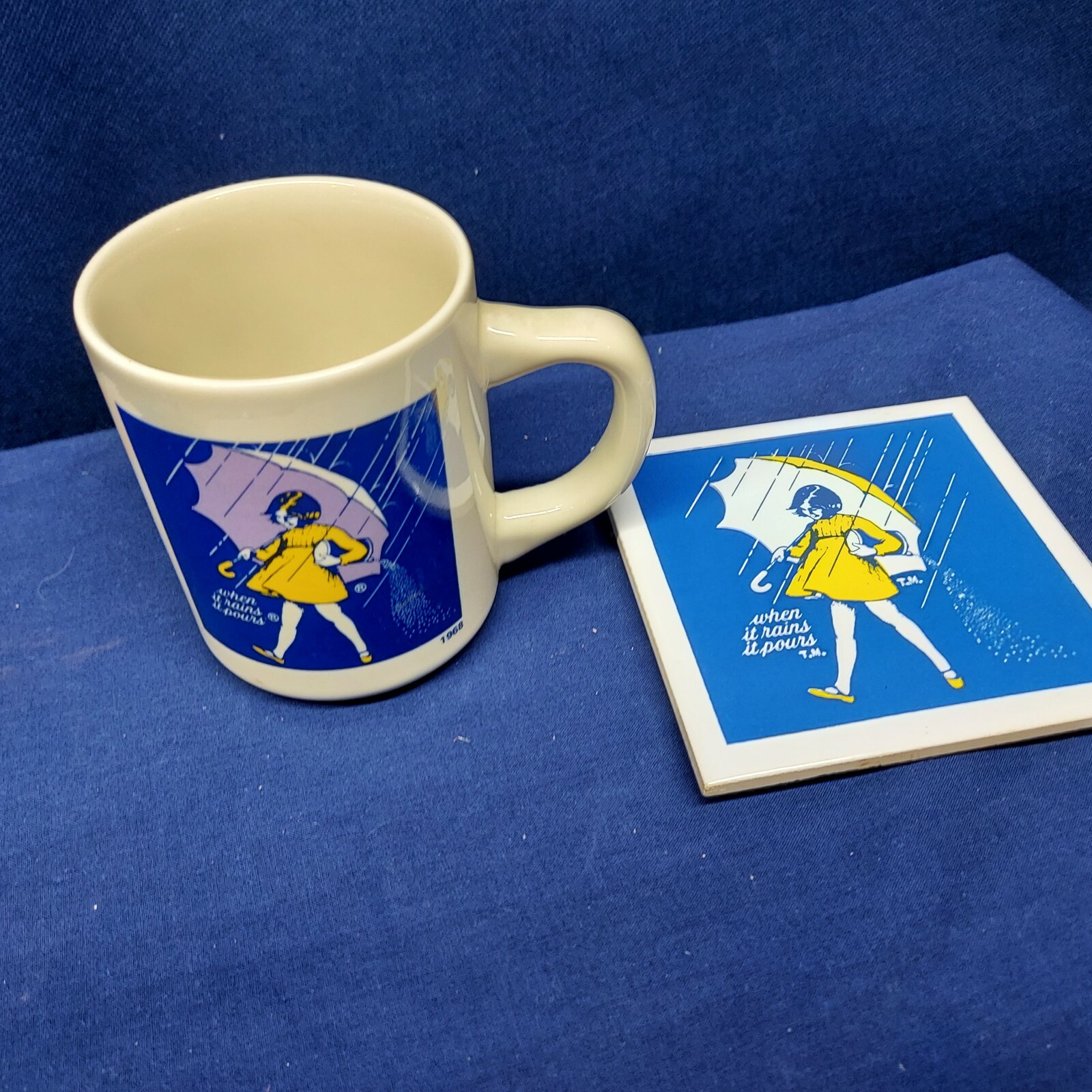 Vintage Collector's Morton's Salt 150th Anniversary-1968 Era Mug/ Coaster Set 