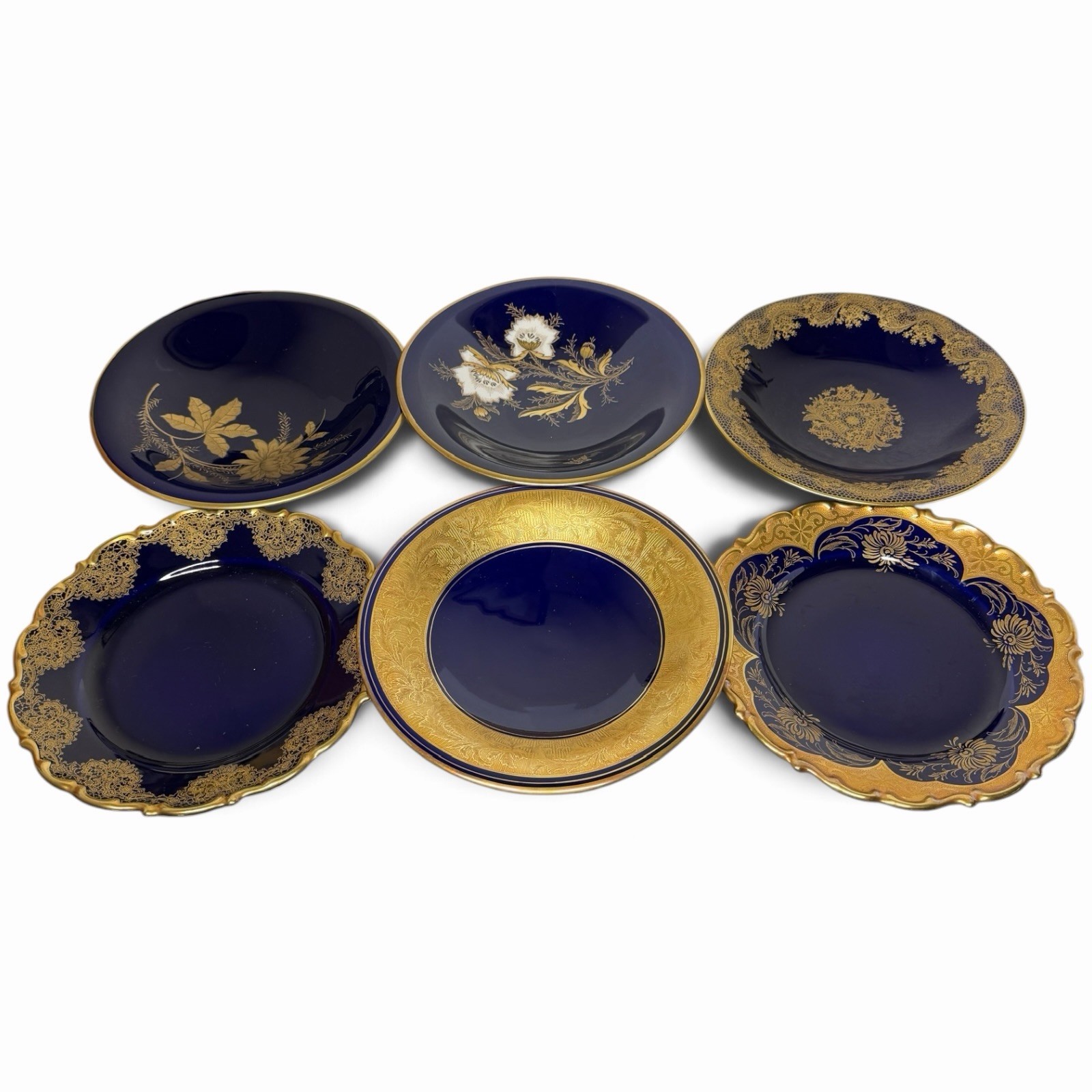Lot Of 6 Lindner Kueps Bavaria Echt Cobalt Atzgold Dishs Porcelain Germany 7.75\